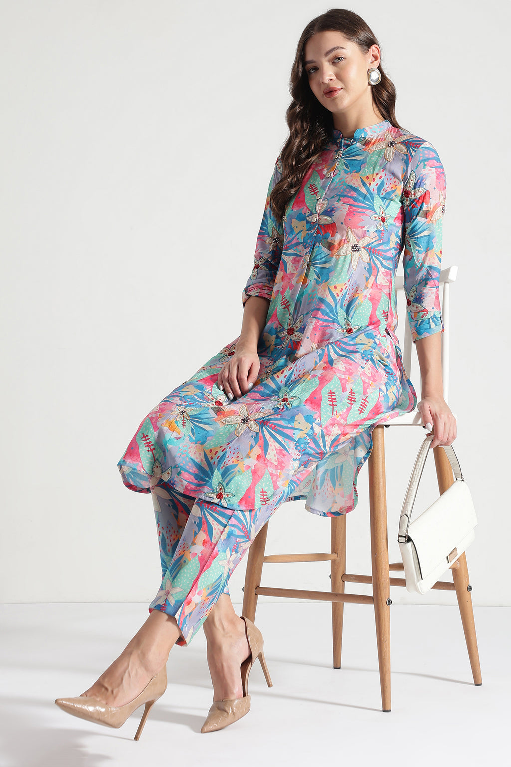 Floral Printed Round Neck Pure Cotton Top With Pyjamas