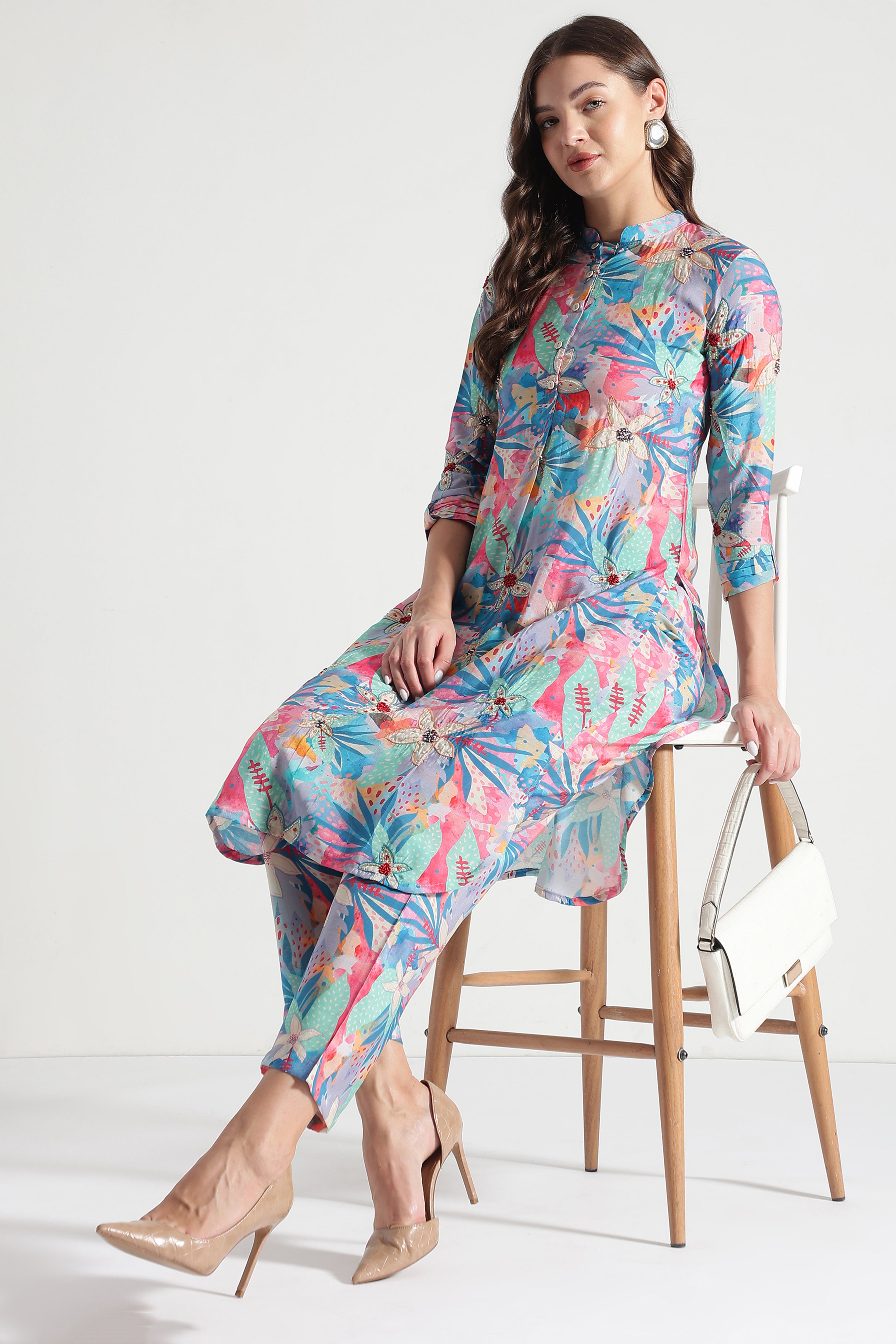Floral Printed Round Neck Pure Cotton Top With Pyjamas