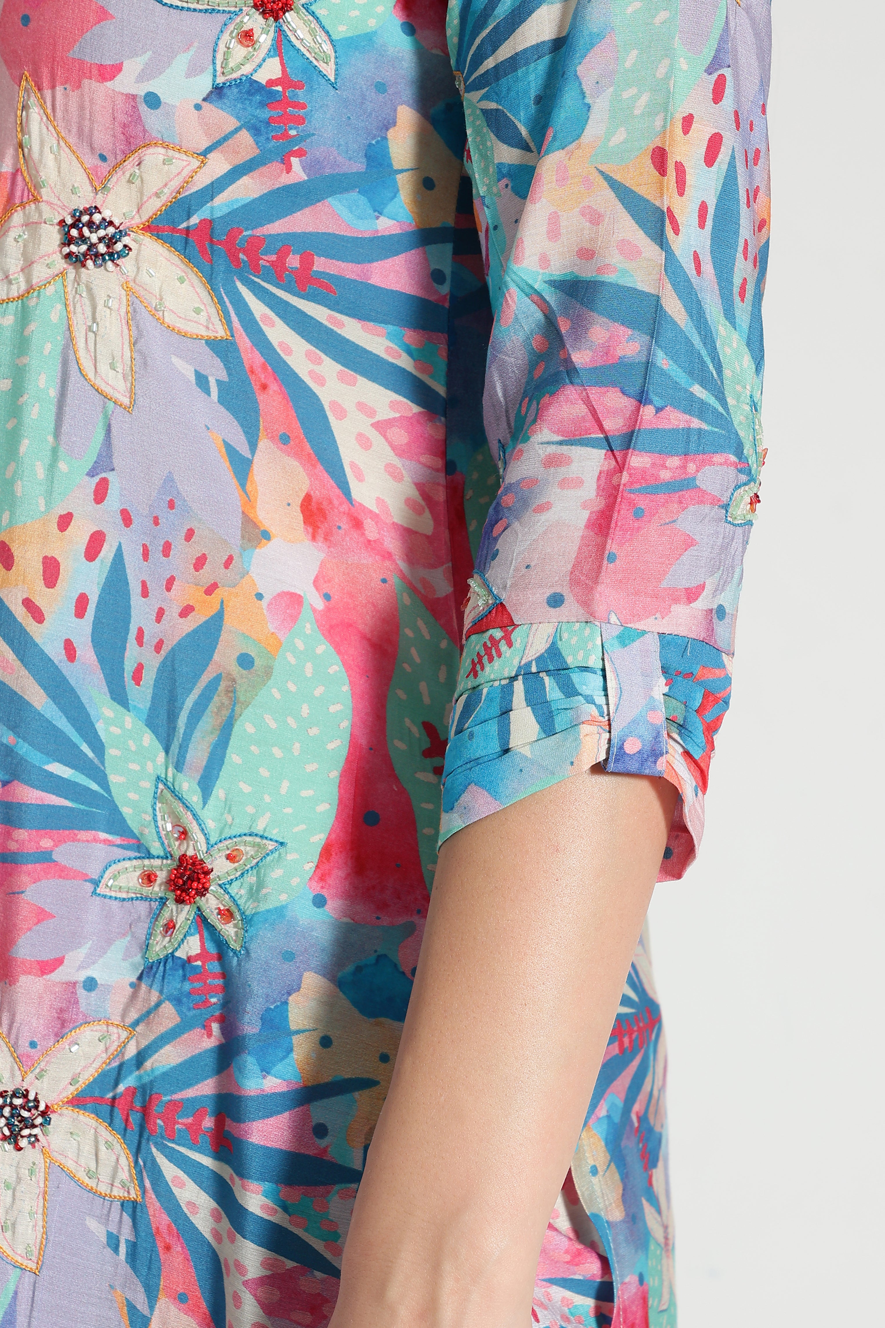 Floral Printed Round Neck Pure Cotton Top With Pyjamas