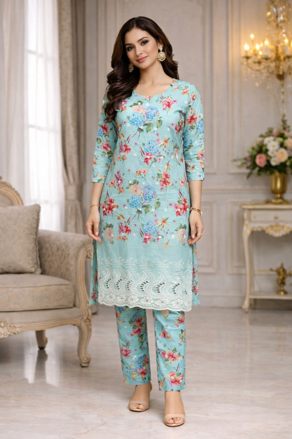 Women's Pure Cotton Regular Fit Floral Printed A-Line Kurta