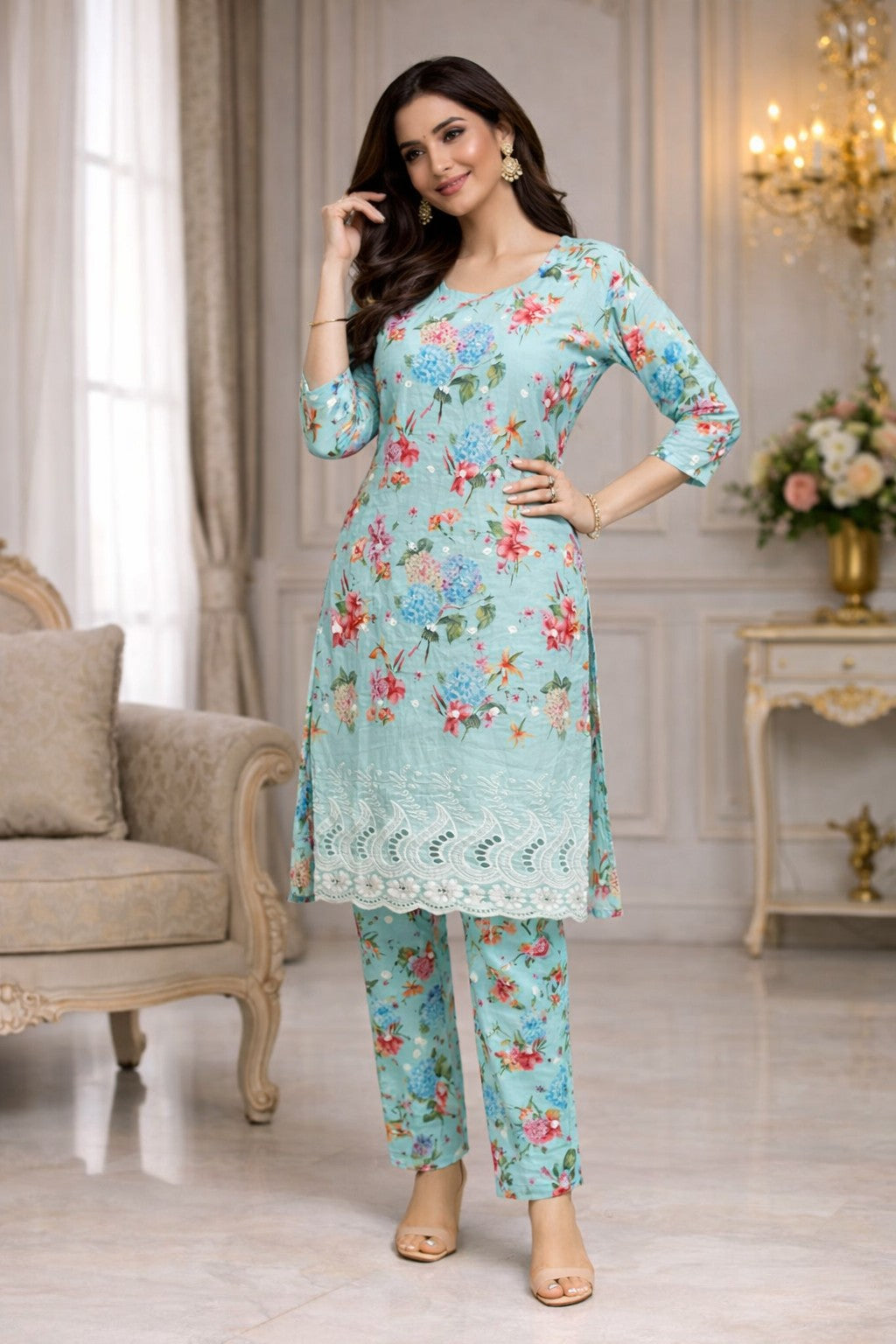 Women's Pure Cotton Regular Fit Floral Printed A-Line Kurta