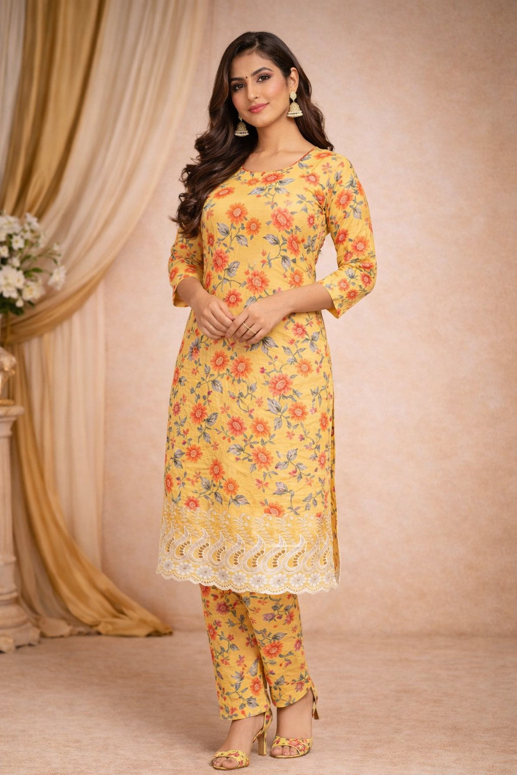 Womens Viscose Rayon Straight Printed Kurta Set