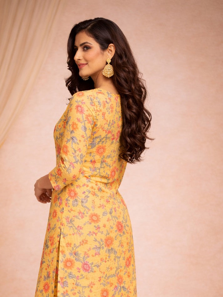 Womens Viscose Rayon Straight Printed Kurta Set
