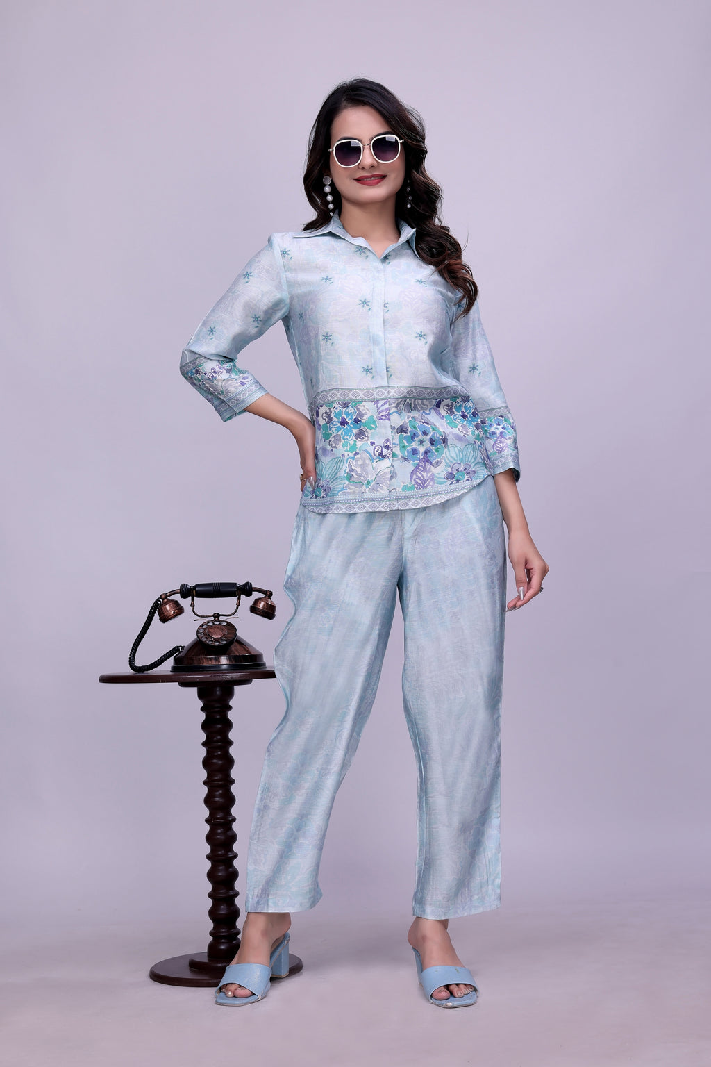 Mintra Tie & Dye Mandarin Collar Night suit