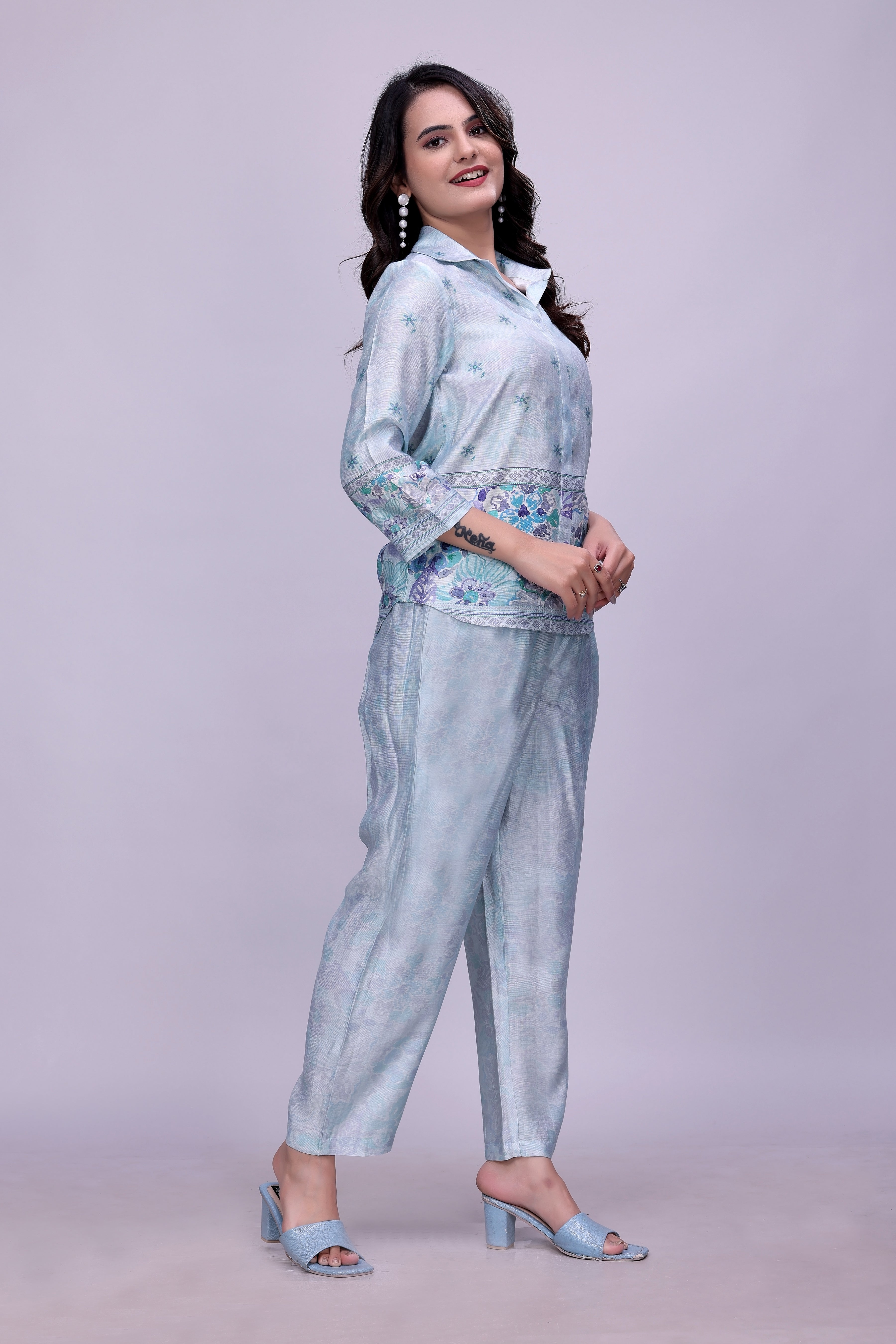 Mintra Tie & Dye Mandarin Collar Night suit