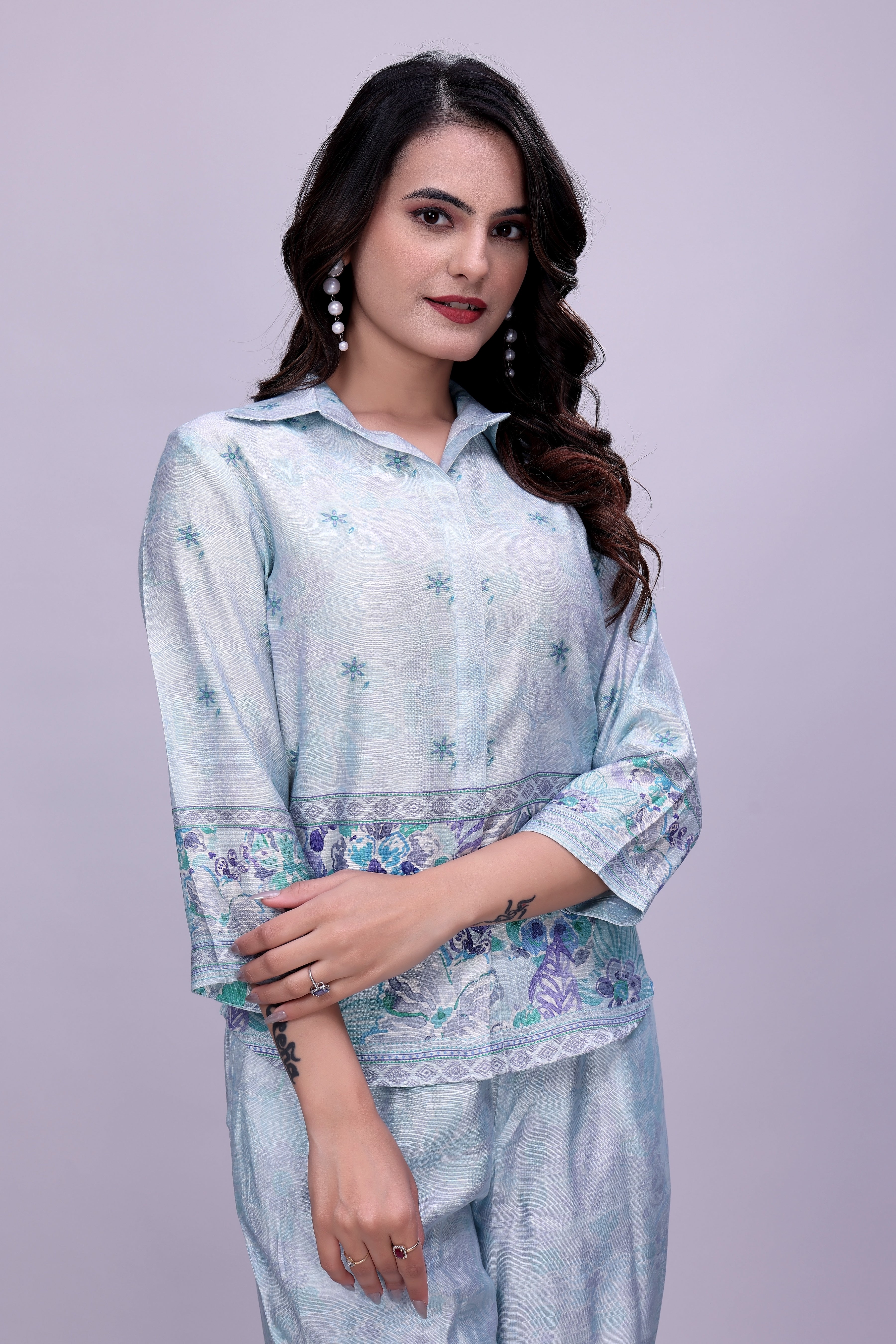 Mintra Tie & Dye Mandarin Collar Night suit
