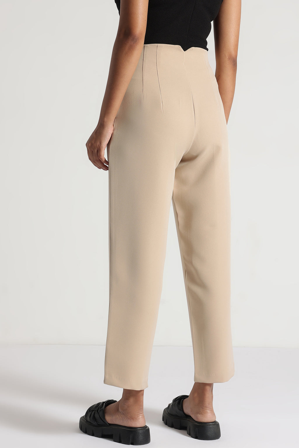 Pleated High Waisted Wide Leg Trousers in Off-White