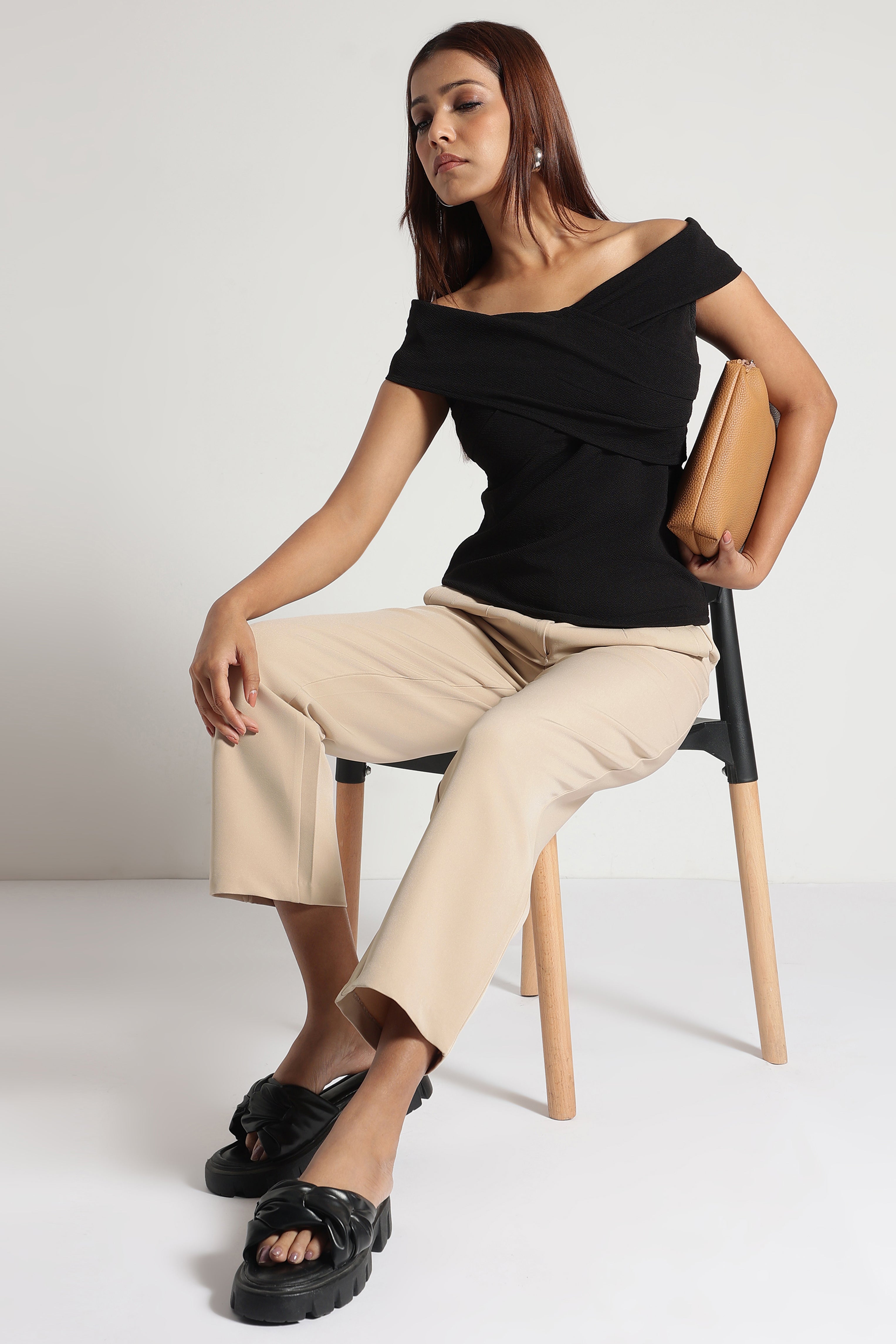 Pleated High Waisted Wide Leg Trousers in Off-White