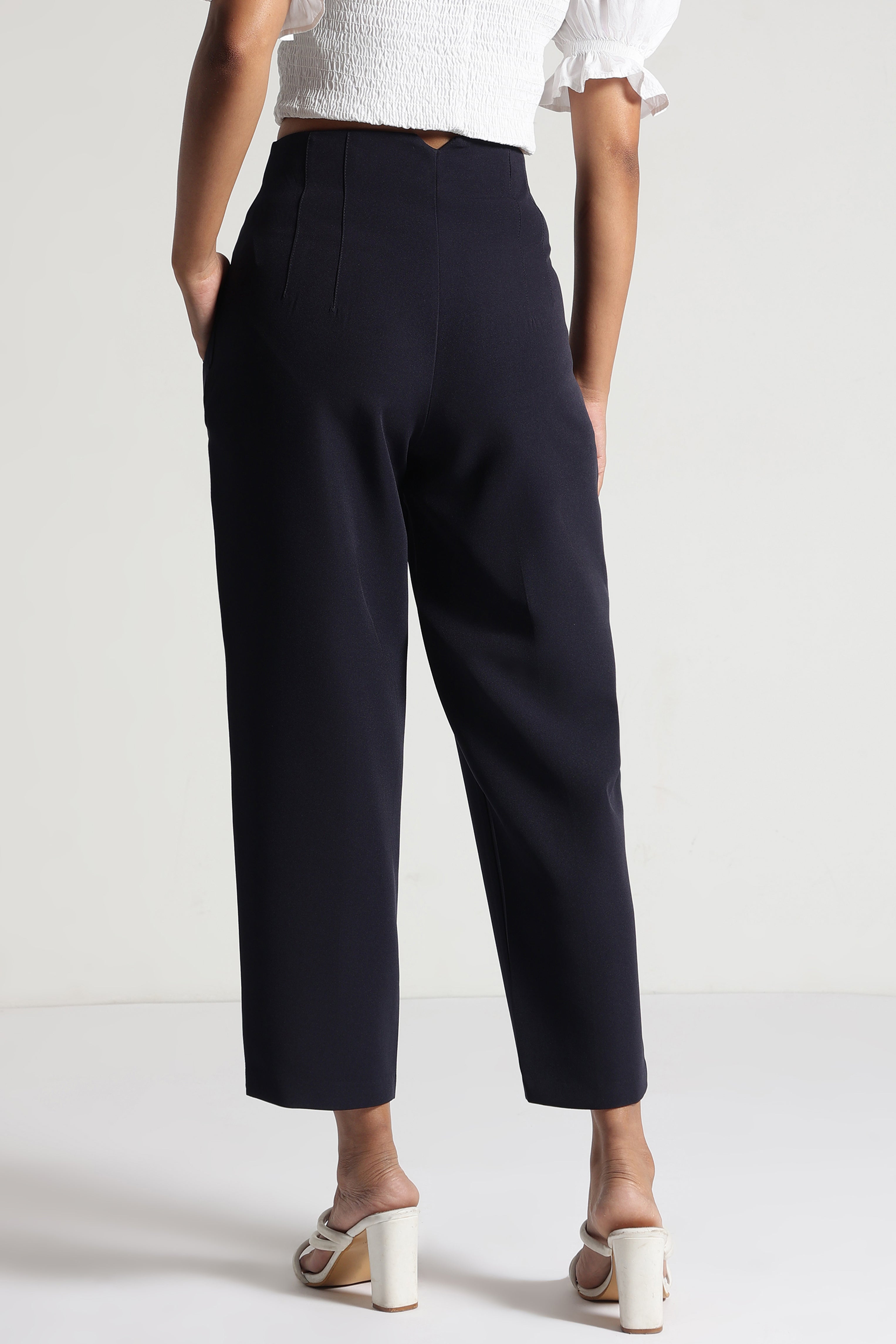 Black Textured Casual Pant