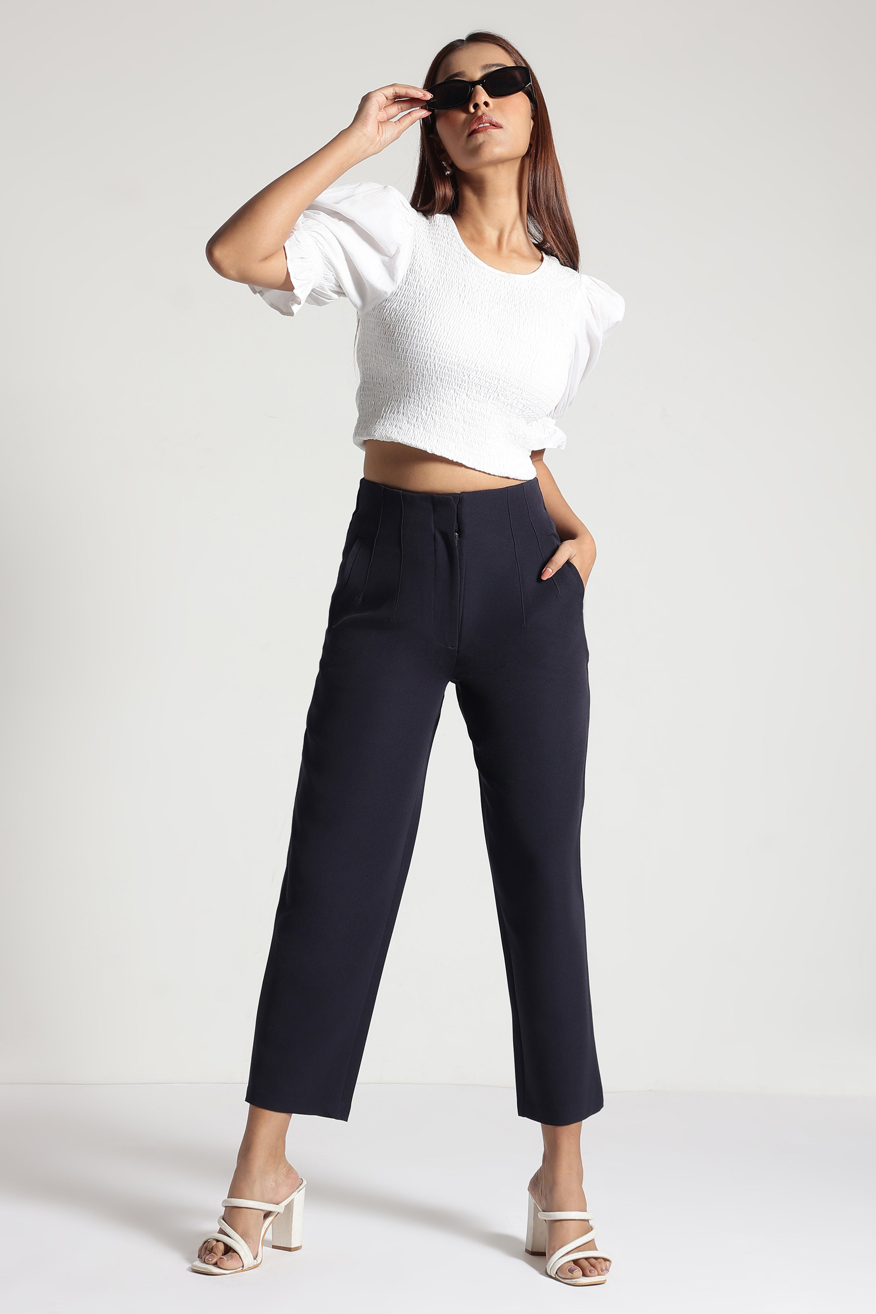 Black Textured Casual Pant