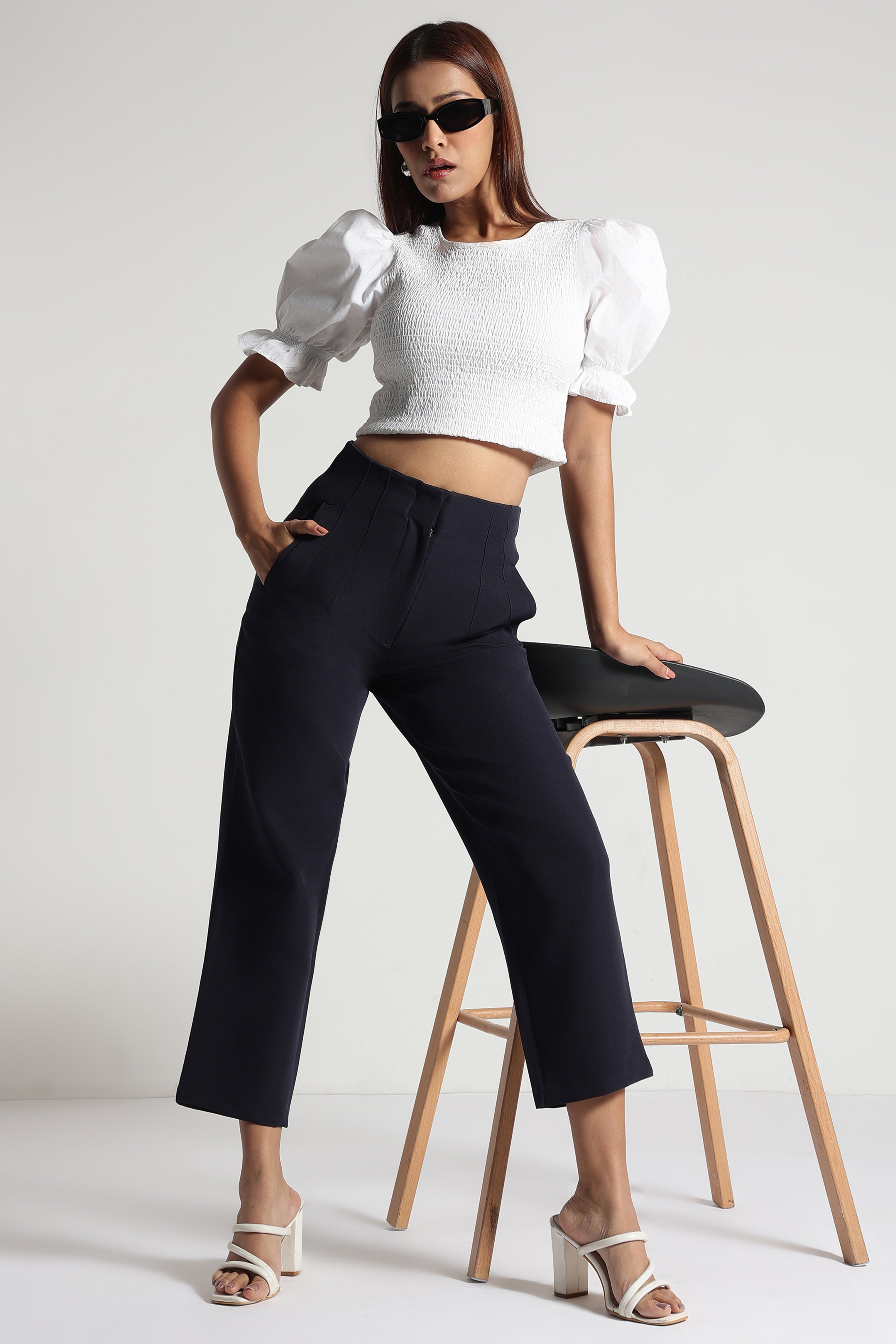 Black Textured Casual Pant
