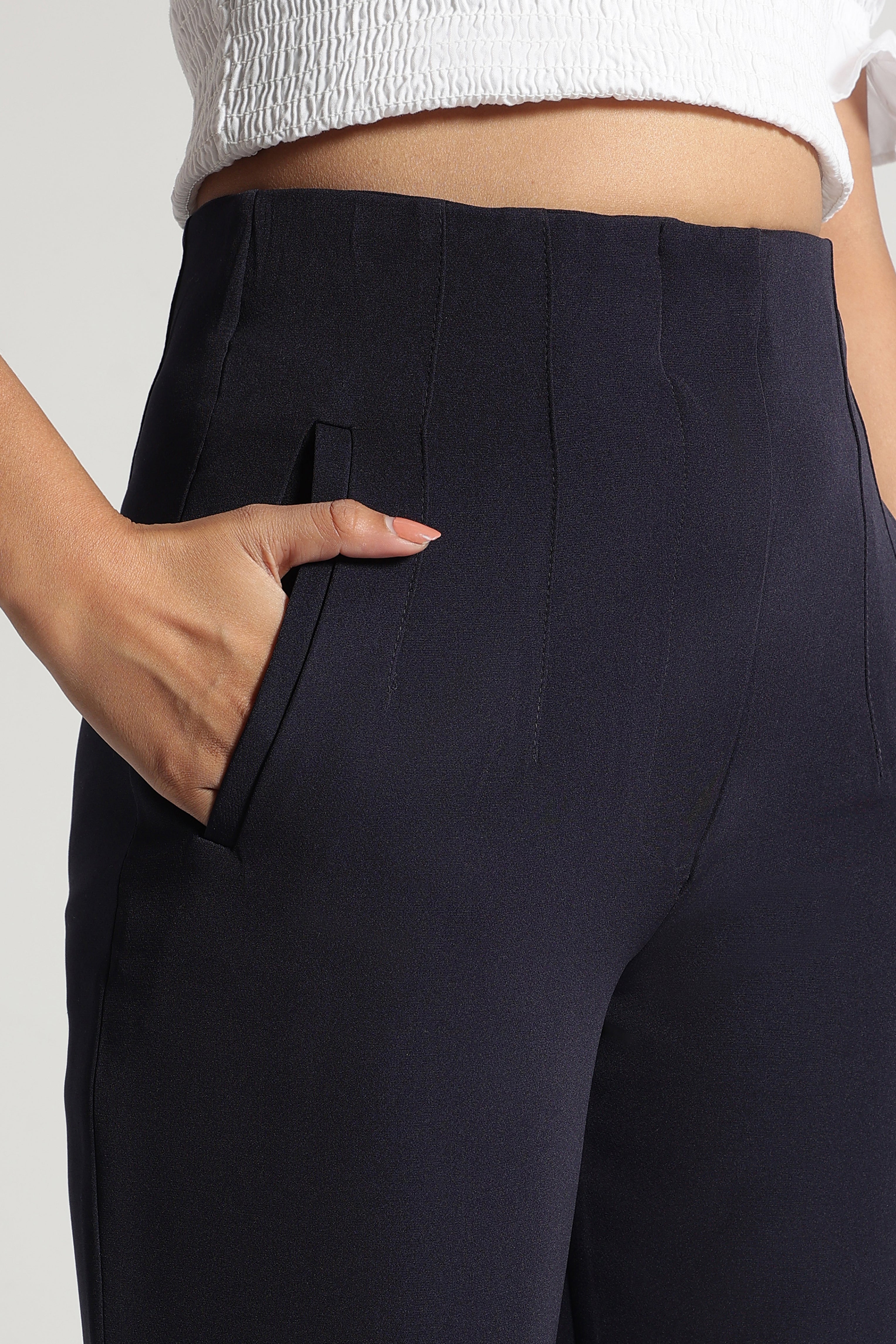 Black Textured Casual Pant